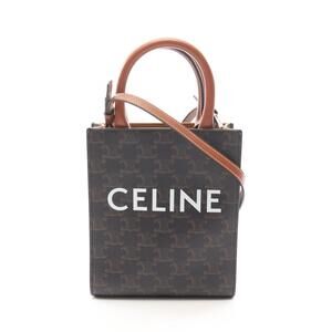Celine Vertical Cabas Triomphe Handbag Canvas Black Brown